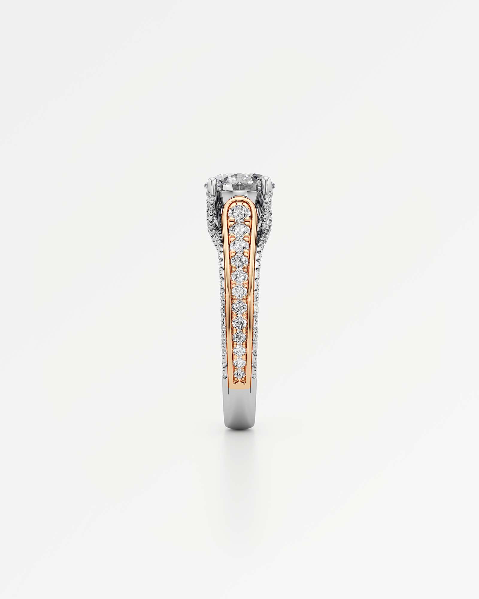 Verve Irene Diamond Engagement Ring, With 1.50 ct Round Cut in 14K White & Rose Gold (2.30 ctw)