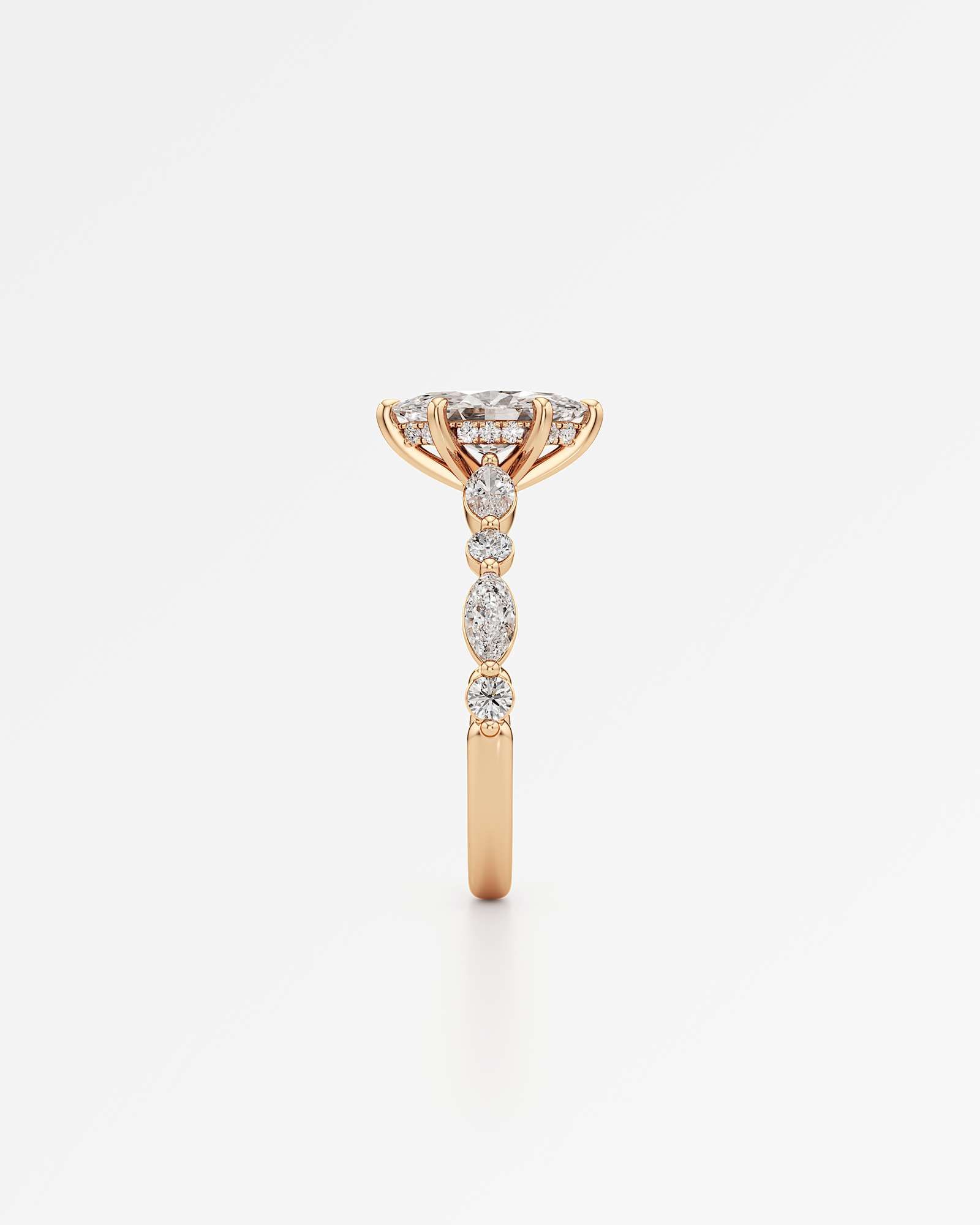 Verve Zolaine Hidden Halo Diamond Engagement Ring, With 1.00 ct Marquise Cut in 14K Rose Gold (1.65 ctw)